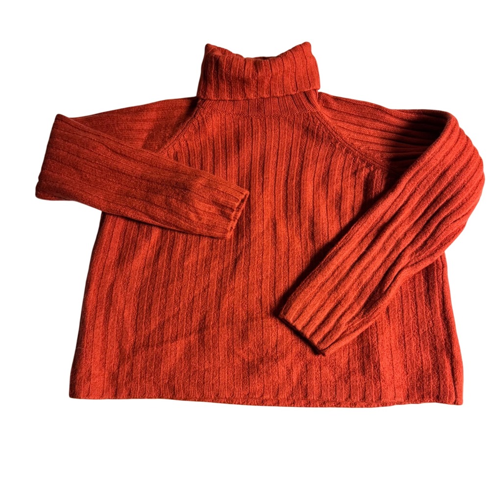 A Giannetti Women's Orange Merino Wool Ribbed Crop Turtleneck Sweater‎ Size S - Picture 2 of 7